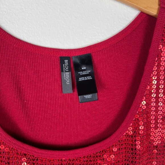 Bisou Bisou Women's Red sequin and ribbed back sleeveless top - Picture 4 of 4